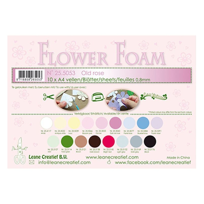 Fommy Leane Creatief per fiori 0,8 mm in fogli A4 10 pezzi colore Old Rose