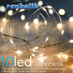 Cavo led animato argento con 10 led luce calda 1 metro