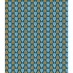 Tessuto 100% cotone 45x50 cm retro blue orange leaf motif