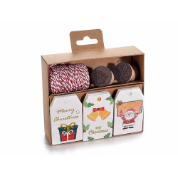 Tag packaging di Natale da 30 pezzi con rotolo di corda e 2 timbri