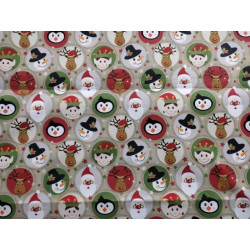 Pannolenci stampato 1mm base chiara Renna pinguino elfo e Babbo Natale 45x50 cm