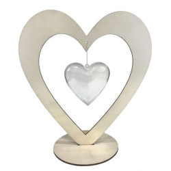 Cuore in legno con cuore trasparente 23x21 cm