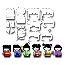 Fustella metallica Kokeshi Japanese Paper Doll